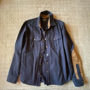 LLBean navy flannel with waxed canvas patches